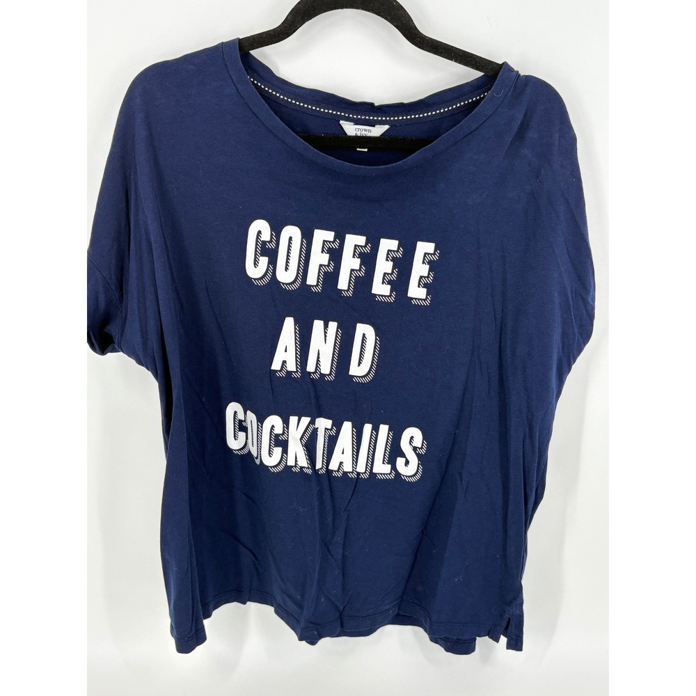 Crown & Ivy Navy Coffee and Cocktails T-Shirt Women's Top